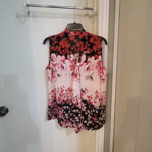 Loose Fit Sleeveless Blouse - Bright Pink floral